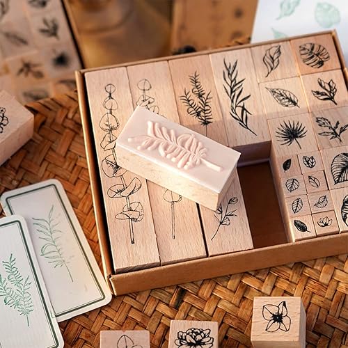 Miniatura 4 de Juego de 22 sellos de goma de madera para plantas, sellos de madera decorativos para plantas, sellos de goma de madera para manualidades (planta 1)