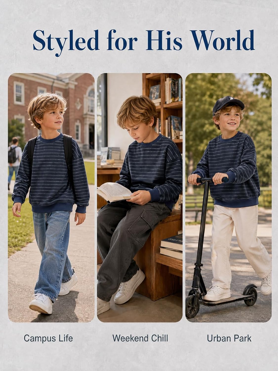 Haloumoning Boys Striped Crewneck Sweatshirt Kids Casual Pullover Top 5-14Y image 5