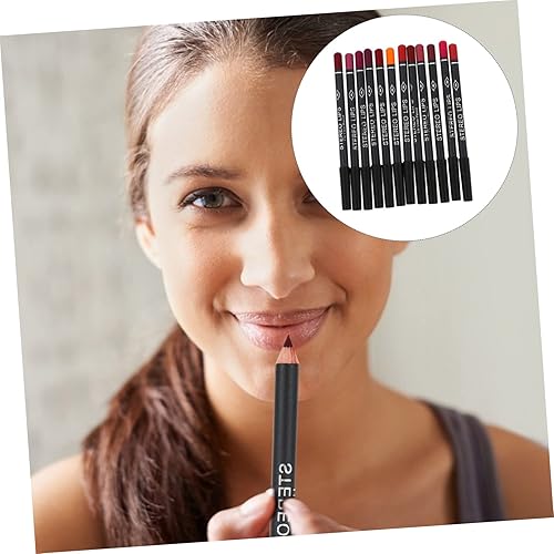 12Pcs Matte Lip Liner Pencil Longwear Lip Lining Tool with Rich Pigments Multi Color Makeup Supplies Eyebrows and Eyeliner Sweat Resistant Cosmetic Kit