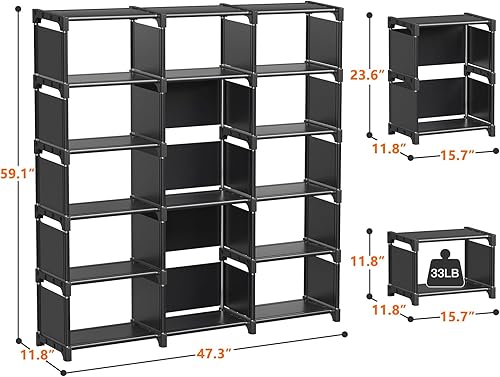 Miniatura 3 de REIBII Estantería para libros, estantería, 20 estanterías, librerías, funda para libros de bricolaje, estantería negra, estantería alta, estantes