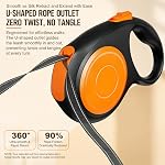 8m Une laisse rétractable pour chien, 26ft Lourde charge pour les grands chiens moyens jusqu'à 110 lbs, bande réfléchissante à double face pour la sécurité de nuit, frein ergonomique à main unique, temps froid ABS boîtier (noir)