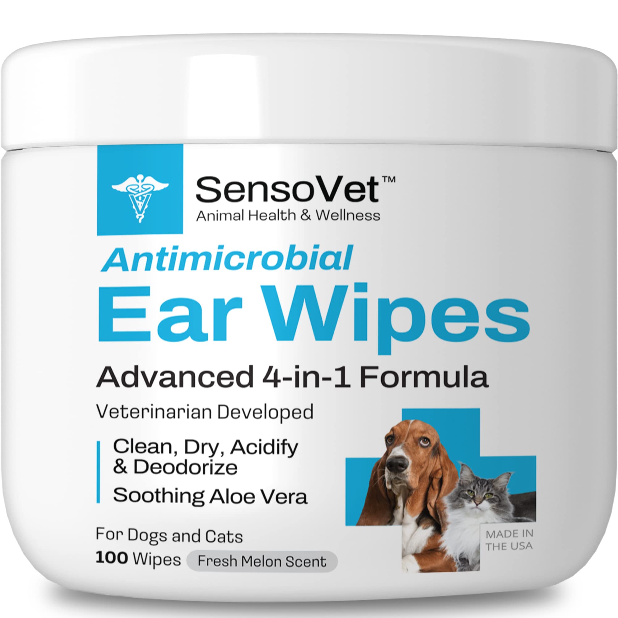 4-in-1 Ear Wipes for Dogs & Cats: Quick-Clean Formula with Aloe Vera – Deodorizes, Acidifies & Dries – Alcohol & Sting-Free – Promotes Healthy Ears
