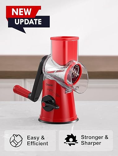 Miniatura 5 de Geedel Rallador rotativo de queso con 5 cuchillas intercambiables, rallador giratorio mejorado con base de succión fuerte para triturar queso,