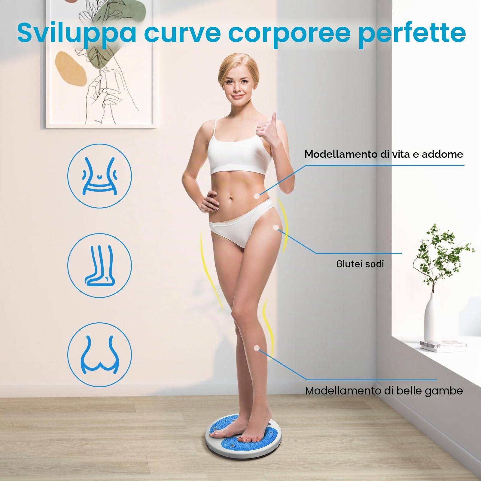 Ejoyous, disco per torsione della vita, esercittore addominale per fitness di fianchi e vita, bianco blu