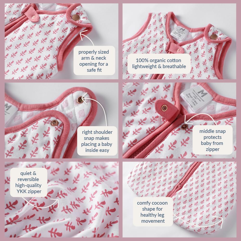 Malabar Baby 100% Organic Cotton Lightweight Wearable Kids Sleeping Sack, Super Soft Quilted Wrapper Blanket Bag, Reversible, Breathable, Hypoallergenic Fabrics - Pink City, Extra Large (3-4 Years) 2