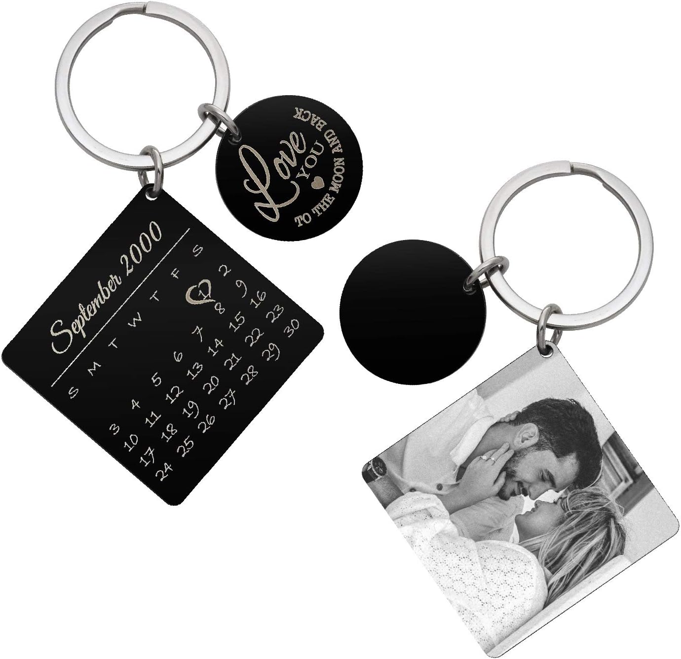 Custom Date Text Photo Calendar Engraved Heart Square Dog Tag Pendant Keychain f/Men Women