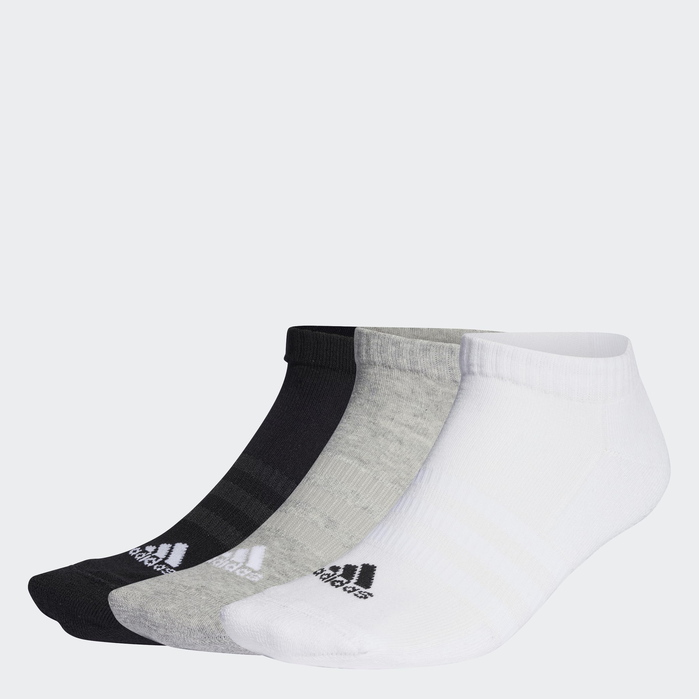 adidas Unisex Cushioned Sportswear 3 Pairs No Show Socks, Medium Grey Heather/White/Black, XXL