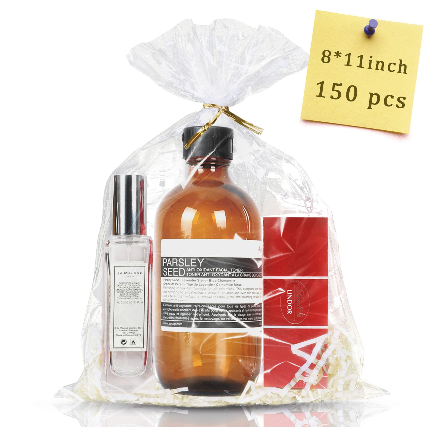 Labeol 150pcs Cellophane Bags 8x11 Treat Bags with Ties Clear Gift Bag Candy Cookie Bag for Packaging Party Favor Goodie Halloween Christmas