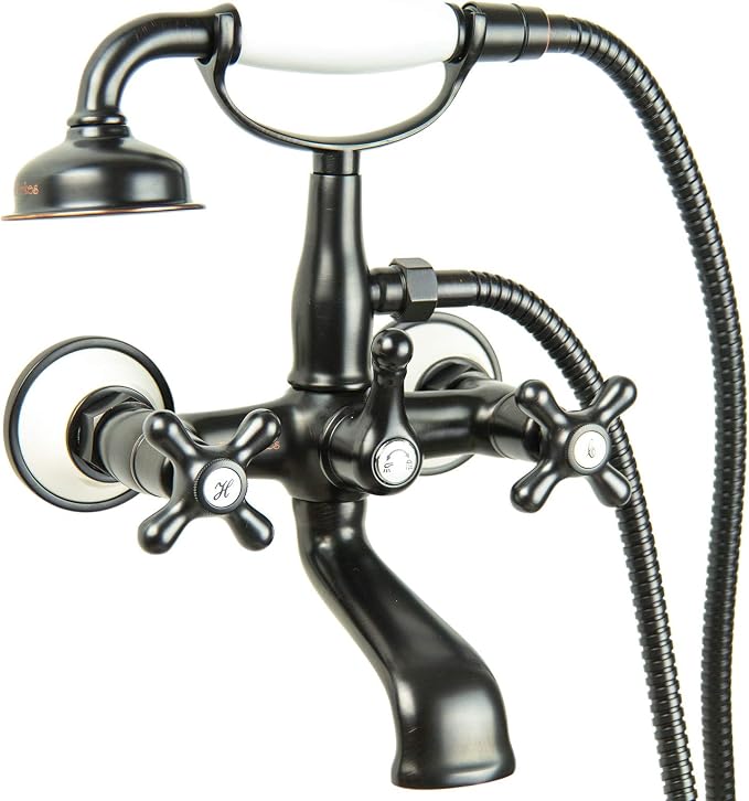 PaulGurkes Retro Wannenset Schwarz – Unterputz Armatur Mit Handbrause, Duschstange & Brauseschlauch 150cm