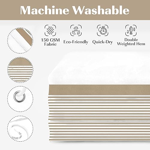 Miniatura 3 de Seasonwood Cortina de ducha alta de 78 pulgadas de alto, cortina de ducha blanca y beige con borlas, repelente al agua, sin arrugas