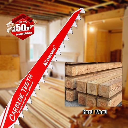 Miniatura 8 de EZARC Hojas de sierra recíproca de carburo de 6 pulgadas, juego de hojas de sierra de sable de resistencia para demolición de madera dura y metal