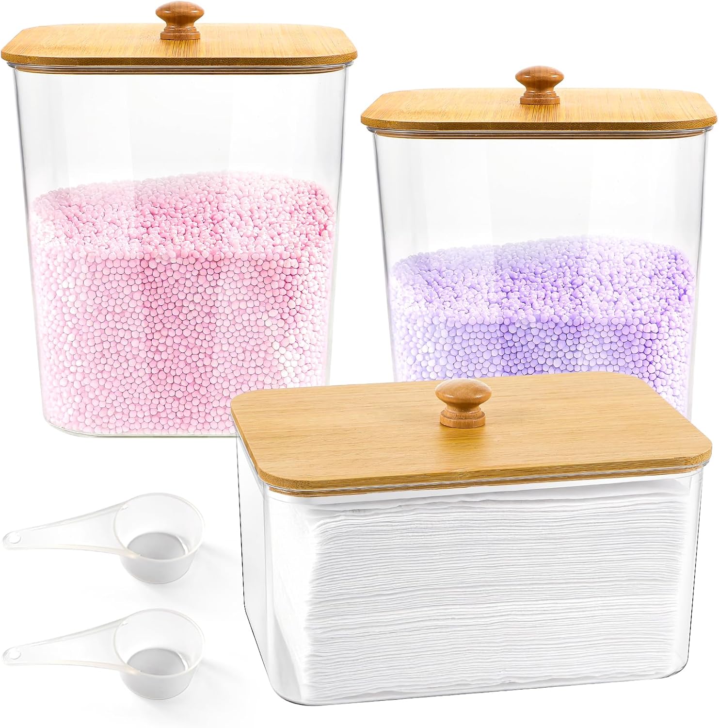 Laundry Pods Container for Laundry Room Organization and Storage, 3PCS Large Capacity Acrylic Laundry Detergent Powder Container Dispenser with Bamboo Lids for Organizing