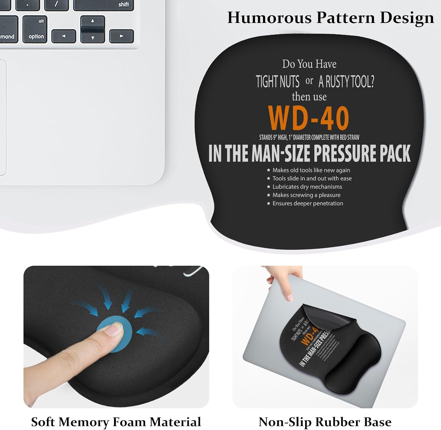 Funny Ergonomic Mouse Pad with Wrist Rest for Desk, Small Non-Slip Rubber Base Mousepad for Pain Relief Computer Laptop Home Office Desk Decor Accessories Friends Work Gifts for Men image 3