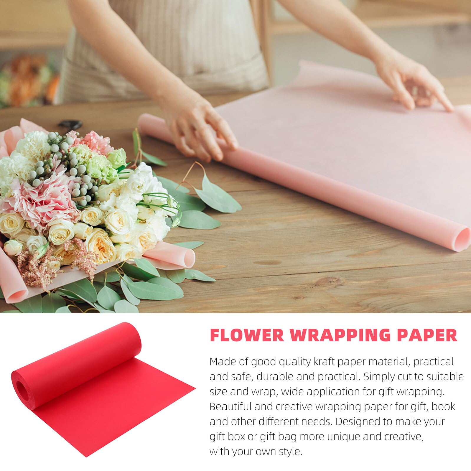 IWOWHERO Rote Kraftpapierrolle Verpackungspapier Robust Vielseitig Einsetzbar Geschenkpapier Weihnachten Geburtstag Hochzeit Kunsthandwerk