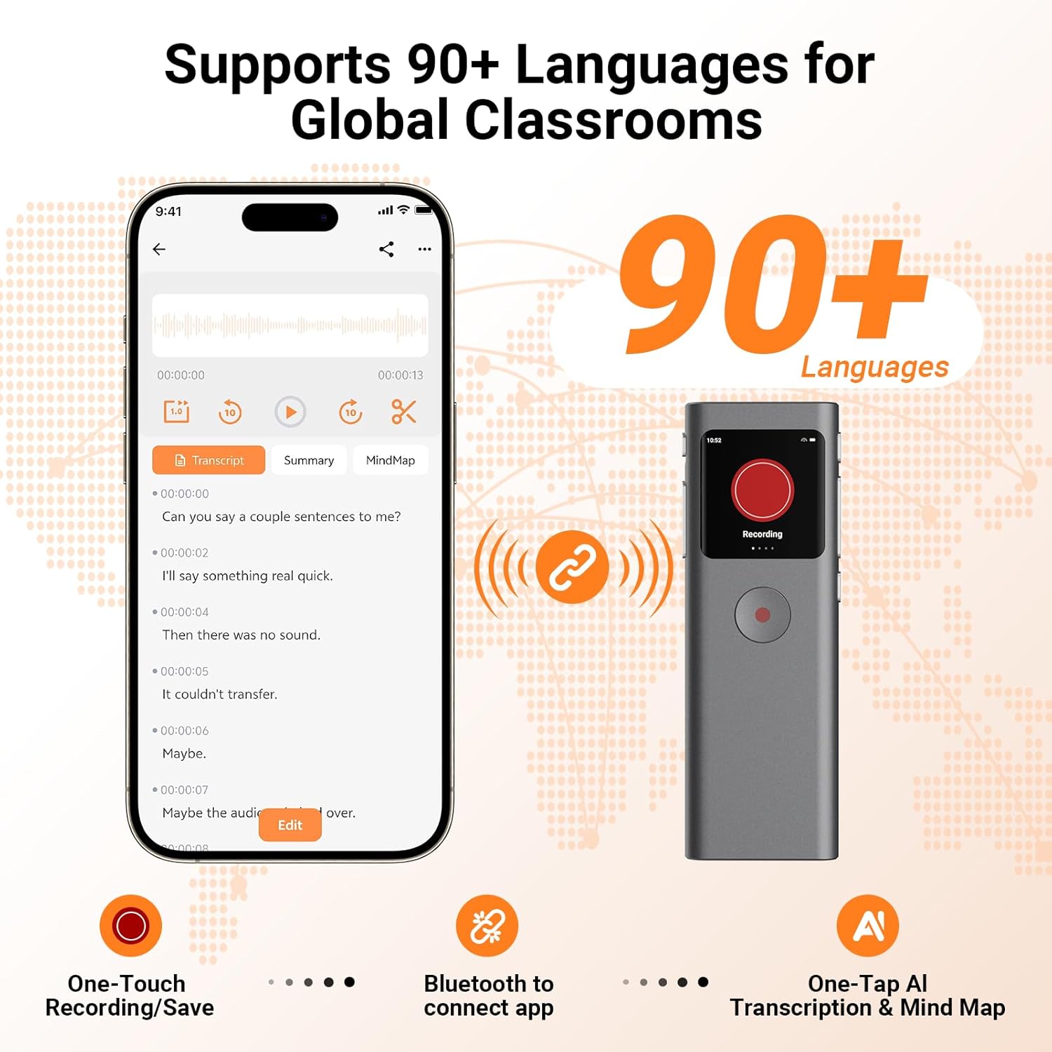 AI Digital Voice Recorder with Transcribe & Summarize, AI Note Taker for Meeting & Lectures, Voice Activated Recorder with Playback, Supports 90+ Languages Recording Device, Portable Tape Recorder