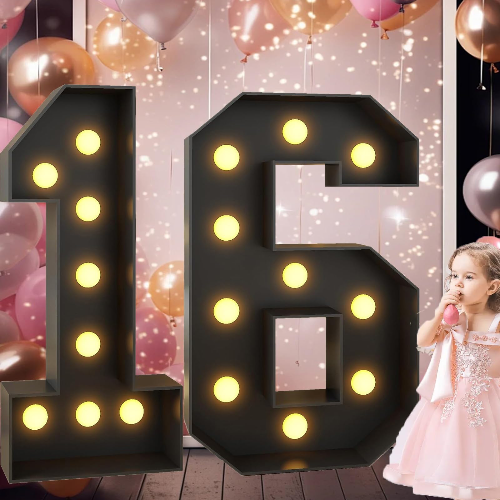 Vdhfgso Number 16 4Ft Giant Black Marquee Numbers 40 Marquee Light Up Numbers For 40Th Birthday Decor Mosaic Numbers Frame Cardboard Diy Numbers With Light Bulbs Party Anniversary Decorations(,4Ft)