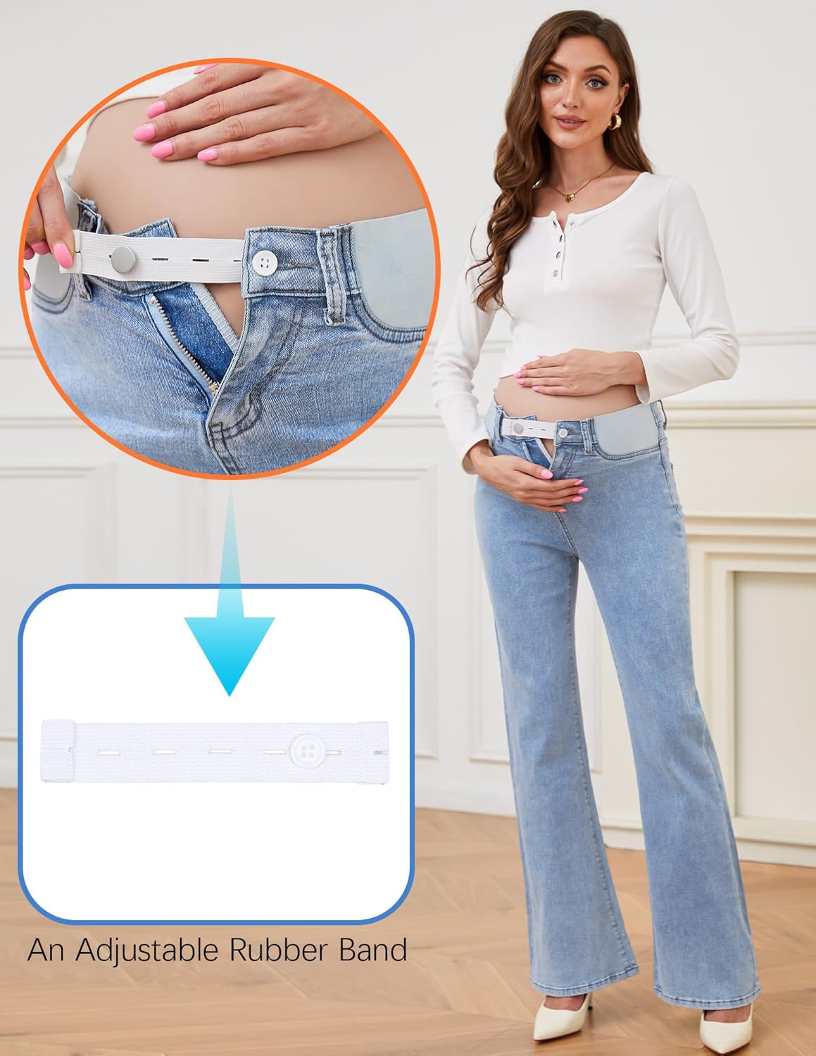 PACBREEZE Women's Maternity Flare Jeans Mid-Rise Stretchy Bell Bootcut Jeans Denim Pregnancy Pants, S-XXL