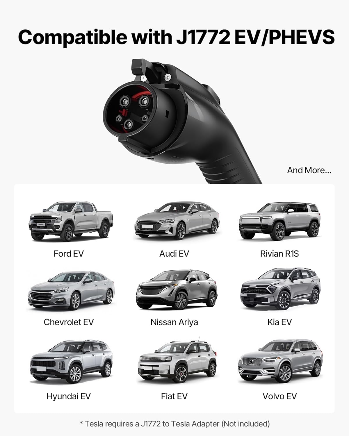 J1772 connector and compatible EV models