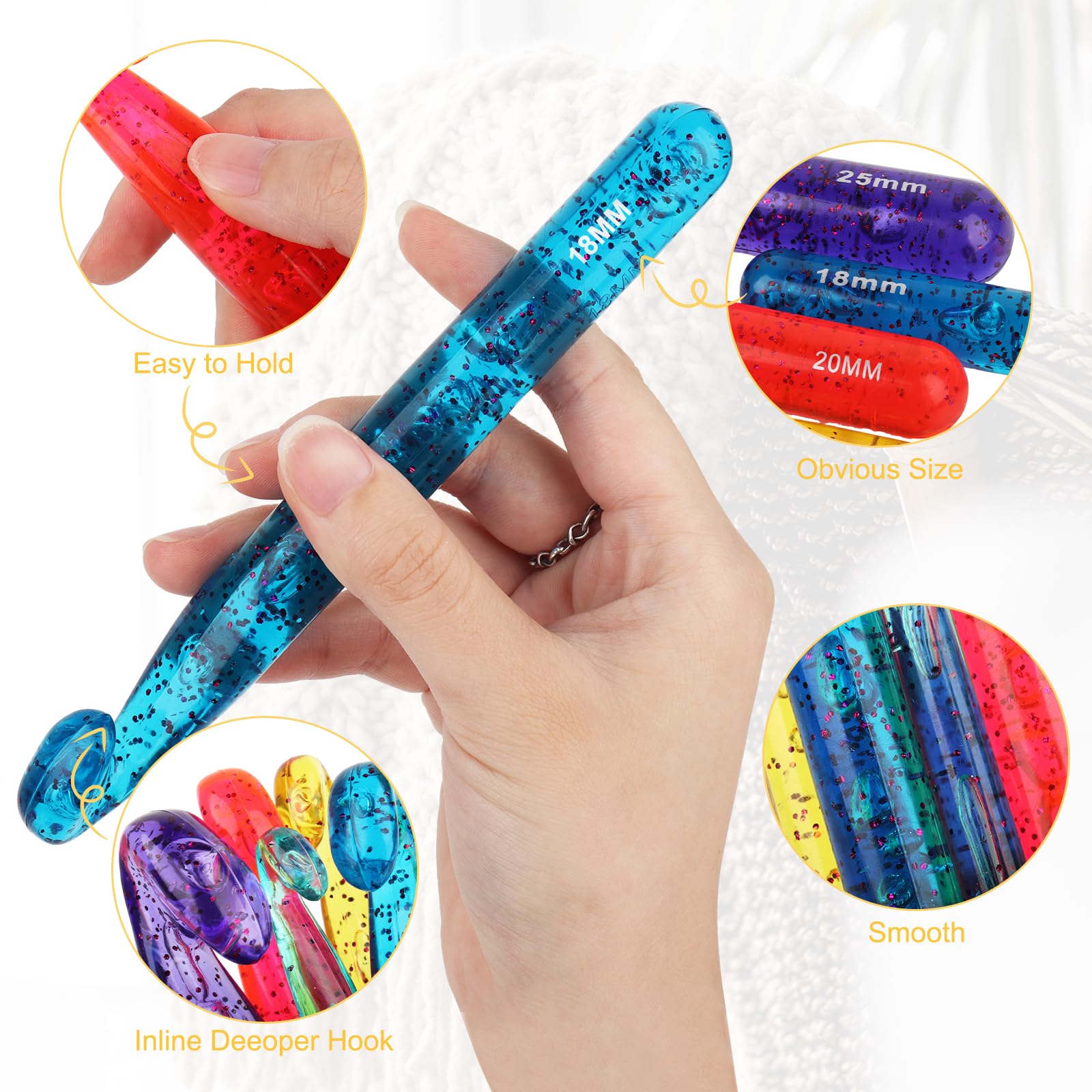 Aeelike Set Uncinetti Colorati Con Manico In Legno | 5,5 Mm | Starter Kit Ergonomico Per Principianti E Esperte - 2