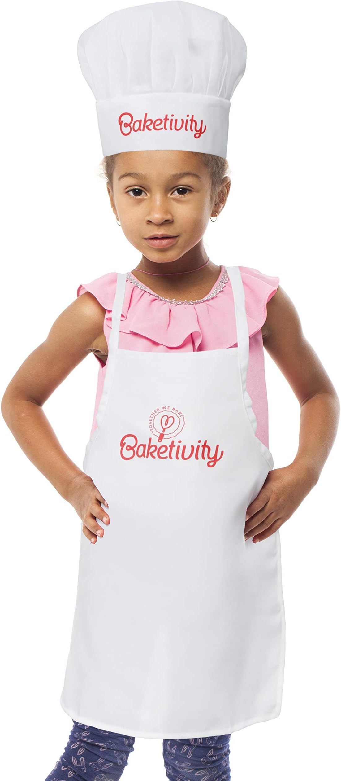 BaketivityKids Chef Apron and Hat Set, One Size - Premium Quality, Washable Chef Outfit for Kids, Young Chefs and Junior Bakers - Adjustable to Any Size (1 Pack)
