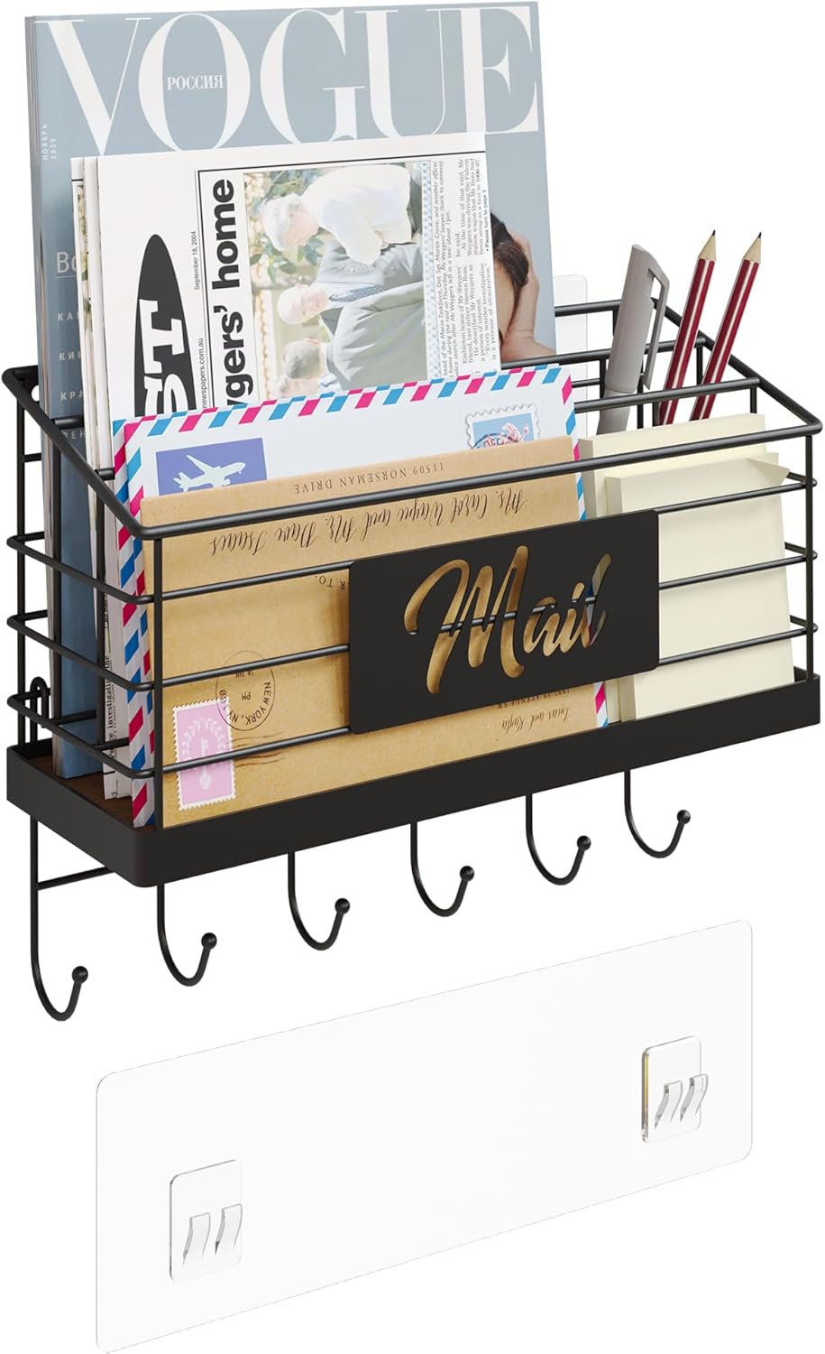 Mail Organizer Wall Mounted, Mail Sorter for Desk, Desktop Mail Basket, Mail Organizer Countertop, Hanging Letter Holder with Key Holder for File Paper Folder