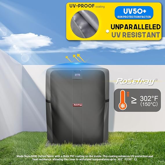 Air Conditioner Cover Waterproof AC Cover 600D Heavy Duty for Outside Units-Durable Universal Sizes Square Fits up to 30 x 30 x 36inches-Gray/Black