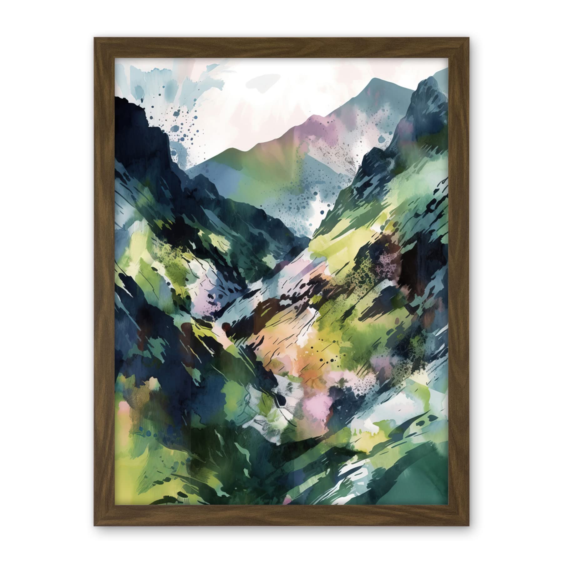 Artery8 Spring Mountain Slope Landscape Modern Linocut Illustration Print Artwork Framed Wall Art Print 18X24 Inch