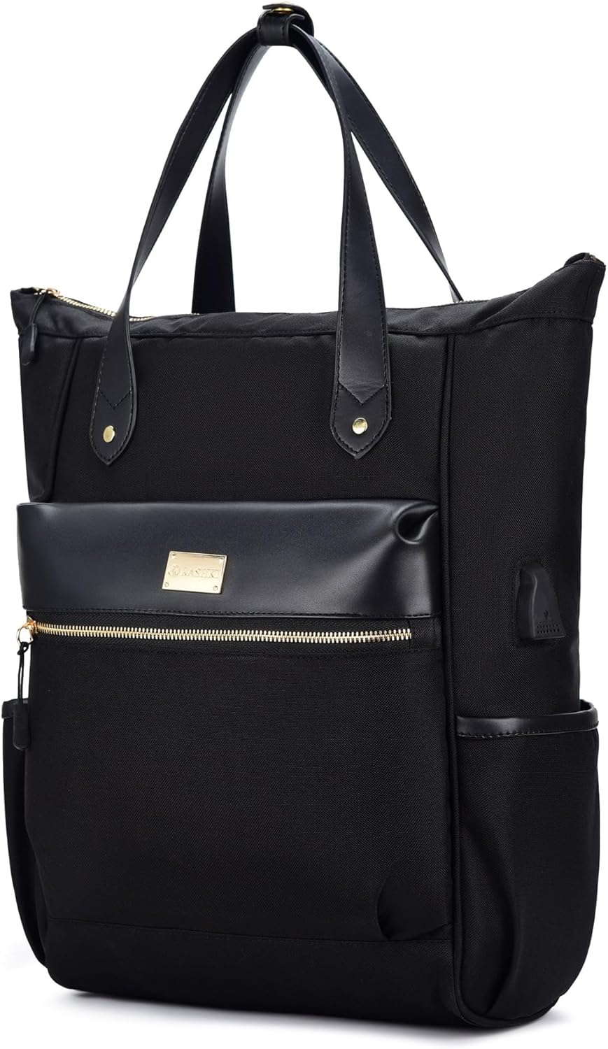 RASHKI BRIA - Women’s Tote & Convertible Backpack | 15.6" Laptop Bag | Stylish Work, Office & Travel Bag | Vegan Leather (Black)
