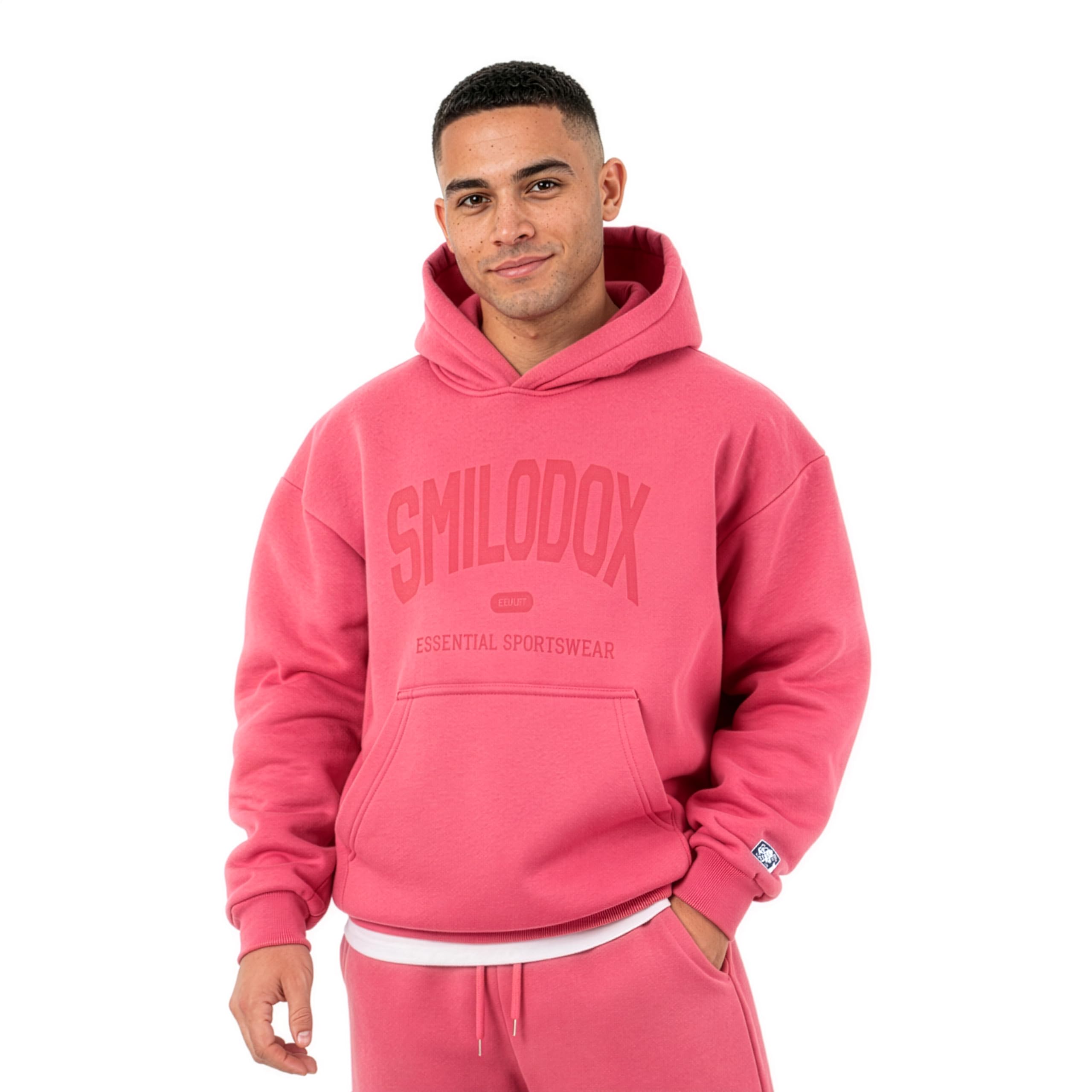SMILODOX Hoodie Herren Oswin, Oversized Fit Kapuzenpullover mit Frontprint & gesticktem Patch, Tunnelzug-Kapuze, Sweater mit Kängurutasche, Rippbündchen, weiches Sweatmaterial, lässiger Look
