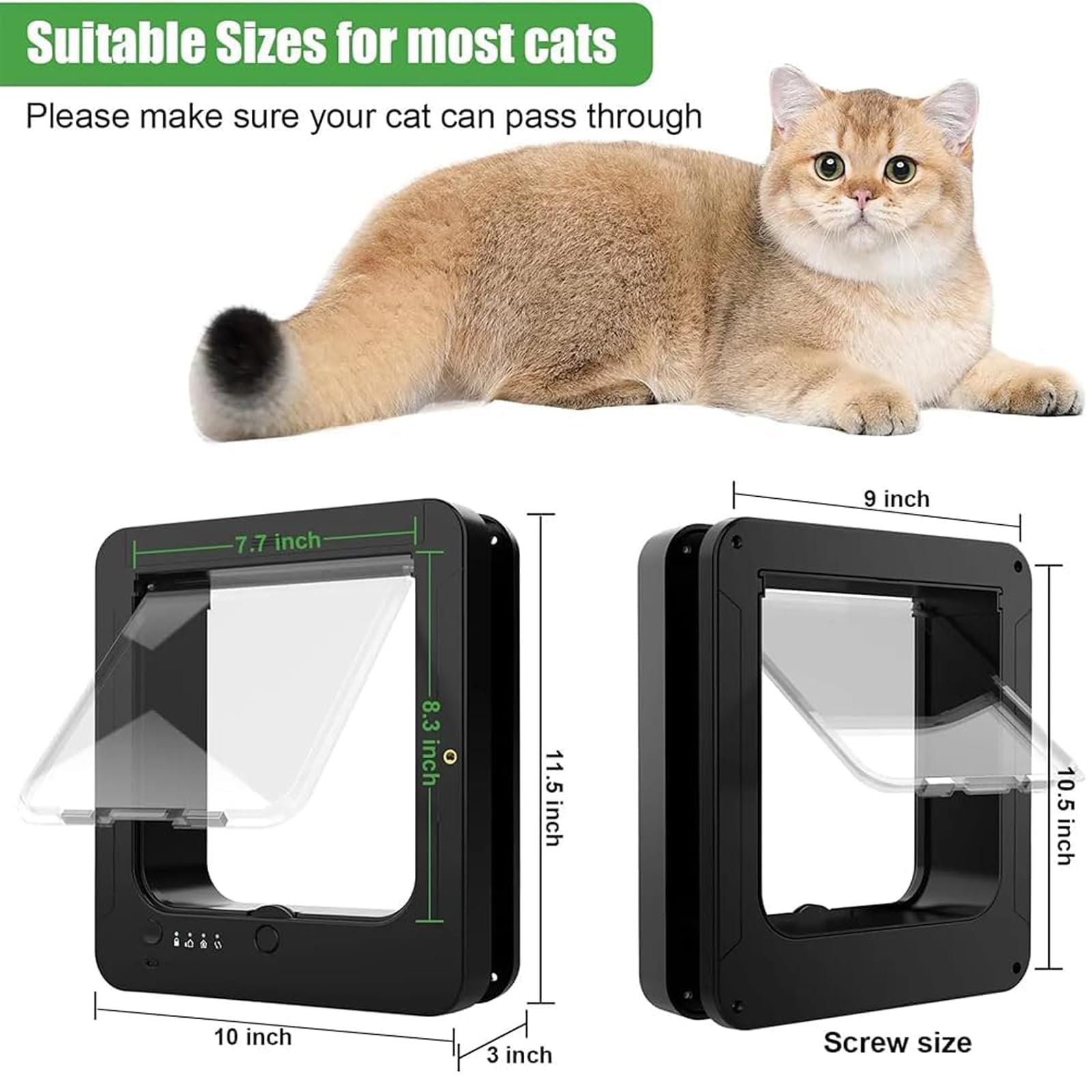 Intelligente Katzenklappe Mit Mikrochip, Deluxe-haustiertür Mit Fernbedienung Und 2 Sensorhalsbändern, 4-Wege-verriegelung Für Welpen, 7,7 × 8,3 Zoll Sichere öffnung, Für Kleine Hunde, Für