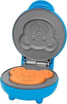 Innoteck Bear-Shaped Mini Waffle Maker 550W   Blue Non-Stick Removable Plates, Quick Heating, Cool-Touch Handle & PFOA-Free Chaffle Maker for Kids  Breakfasts, Snacks & Desserts