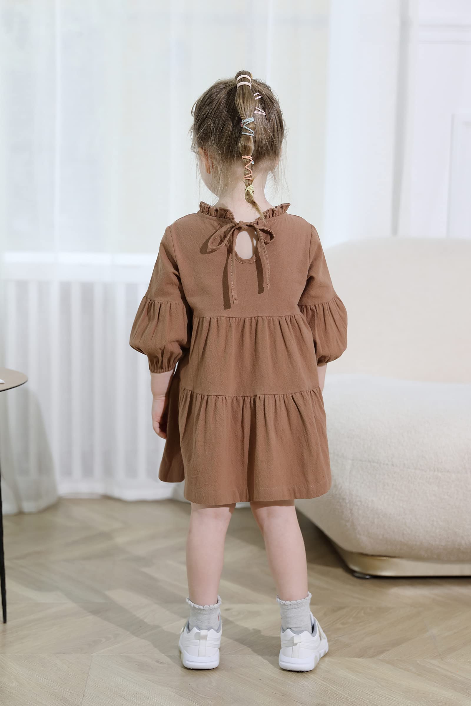 Toddler Kids Baby Girl Dress Lantern Long Sleeve Solid Color Casual Dresses Girls Fall Winter Outfit Clothes