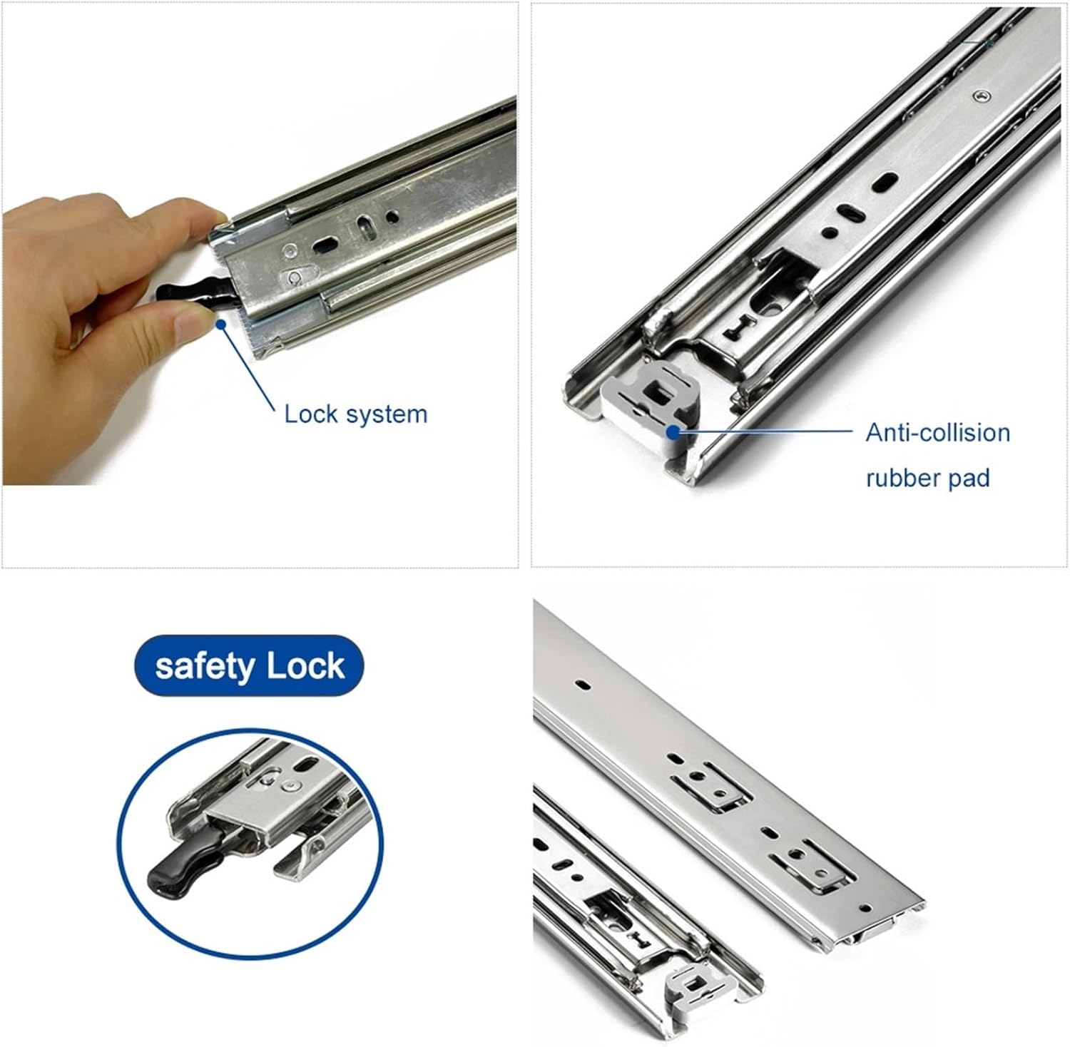 Heavy Duty Drawer Slides Three Fold Full Extension Drawer Slide Rail Heavy Duty with Lock(Lock 10inch 250)