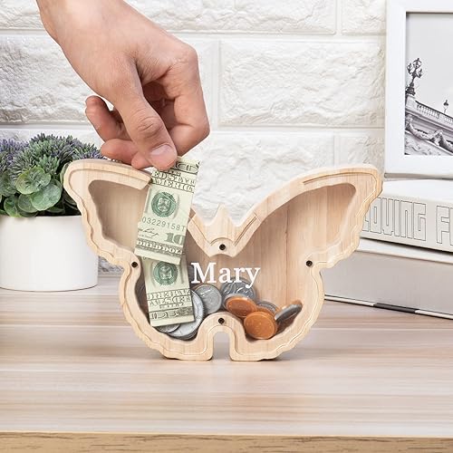 Miniatura 5 de Nobelook Hucha de madera personalizada con diseño de dinosaurio, con nombre grabado de animales, para Navidad, cumpleaños, regalo divertido para