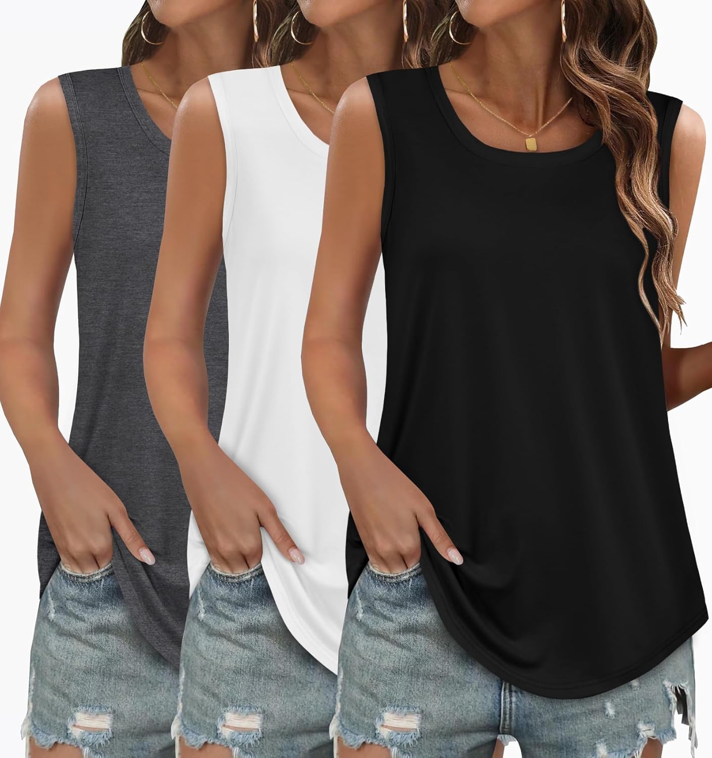 Womens Tank Tops Summer Sleeveless Casual Shirts Loose Fit Tunic Beach Vacation Outfits - Image 5