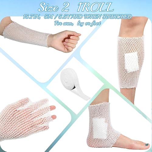 Miniatura 3 de Treela 3 rollos de 3 tamaños, vendaje tubular de red de retención elástica para heridas, paquete variado para almacenamiento en el hogar,