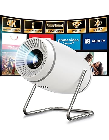 Mini Projector with WiFi 6 and Bluetooth 5.0, Portable Smart Projector 4K 1080P Supported, Auto Keystone Video Projector for Bedroom Home Outdoors (White)