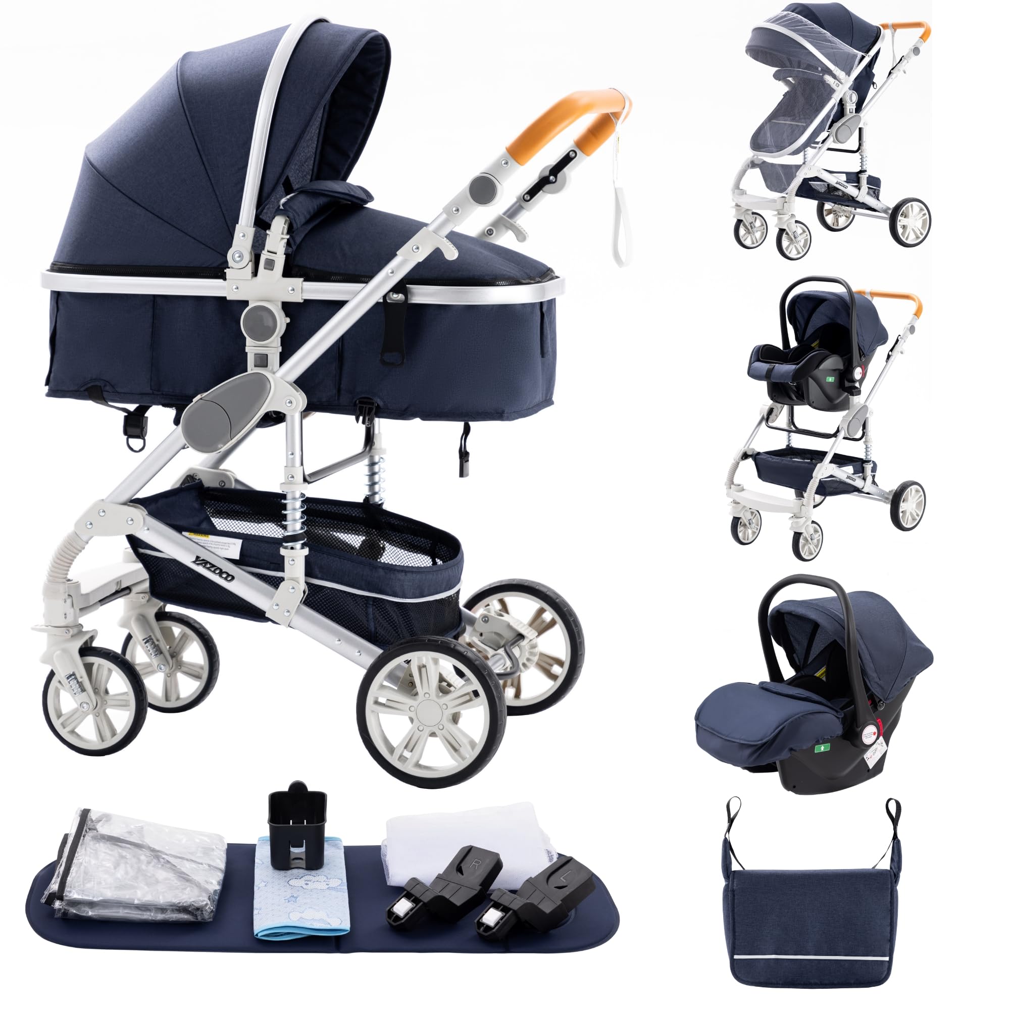 ALYIKOU Kinderwagen 3 in 1, Kombikinderwagen bis 25 kg Zusammenlegbar Reise-System Aluminiumrahmen für Neugeborene schwarz