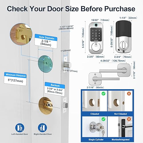 Miniatura 5 de SMONET Cerraduras inteligentes de huellas dactilares para puerta delantera con juego de manija, entrada sin llave, cerrojo de teclado digital