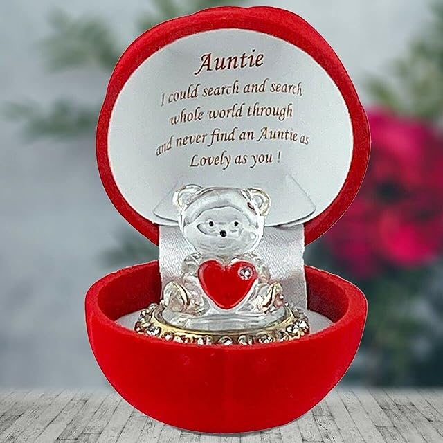 Red Heart Crystal Teddy Bear in Red Rose Special Present / Gift for Auntie Ornament