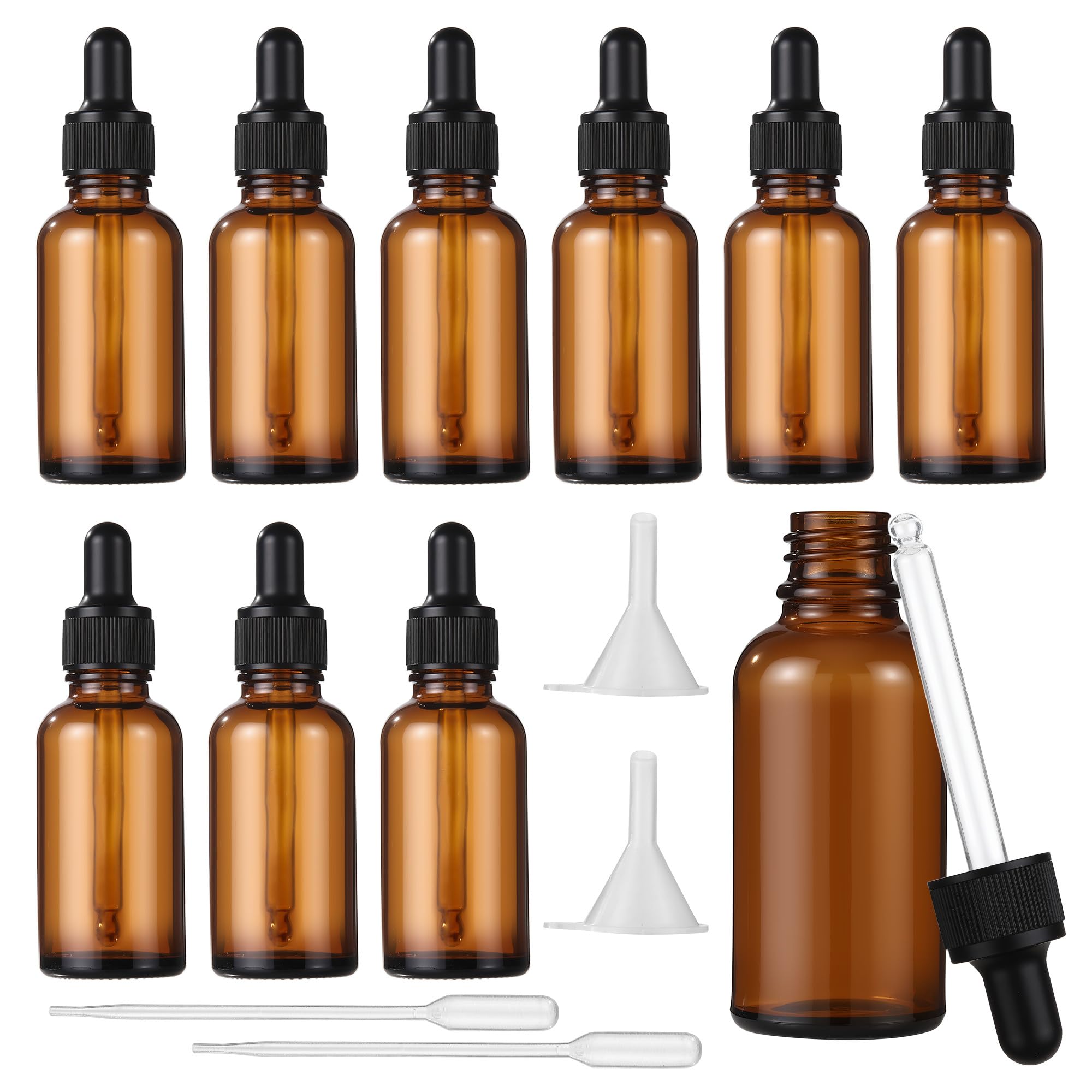 10 pezzi contagocce vetro scuro 30ml con imbuti, boccette per oli essenziali con contagocce e imbuto, flaconi da farmacia per oli essenziali, oli profumati, aromaterapia, massaggi, capelli