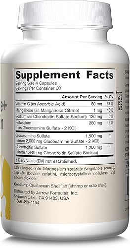 Miniatura 9 de Jarrow Formulas Glucosamina  condroitina - 240 cápsulas - Apoyo nutritivo para la salud de las articulaciones - Con vitamina C y manganeso - 60