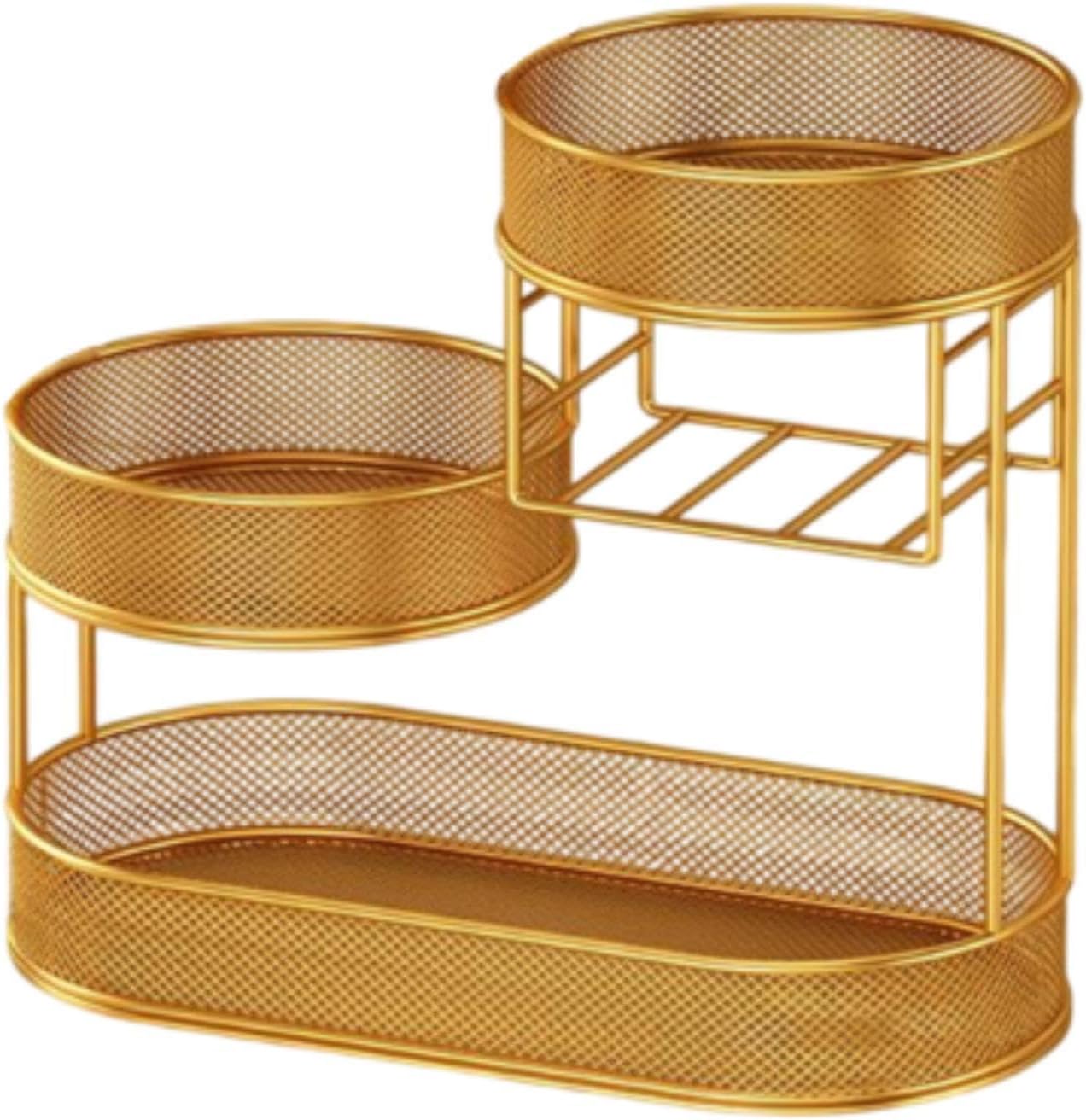 3 Tier Fruit Basket Metal Wire Fruit Basket Fruits Stand Kitchen Countertop Rack Fruit Bowl Holder for Bread Vegetable Pantry, Gold