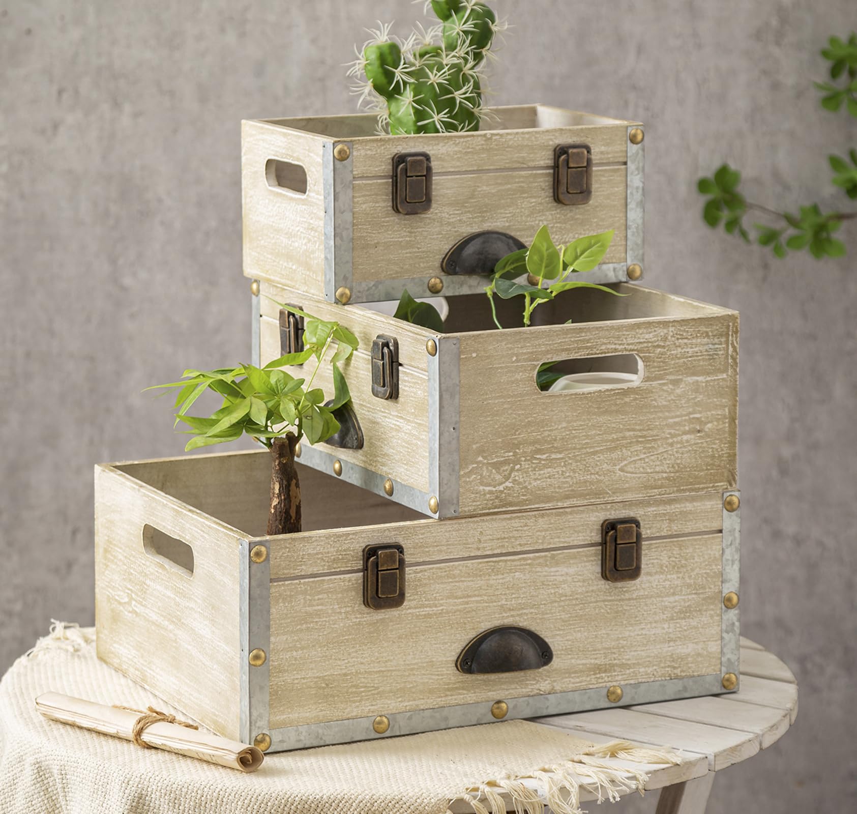 Photo inspiration: Hdw Plywood Nesting Crate Box Reference: Venalys Set Of 3 Large Wooden Crates For Storage Rustic