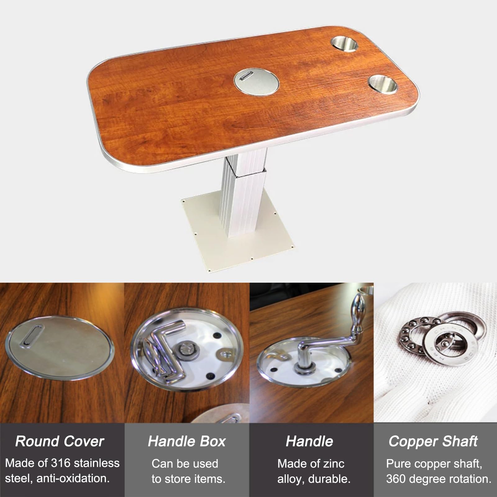 Tavolo da pranzo pieghevole regolabile, in legno massello con bordo in metallo, perfetto per camper, yacht e uso commerciale, altezza 76,2 cm, larghezza 33 cm