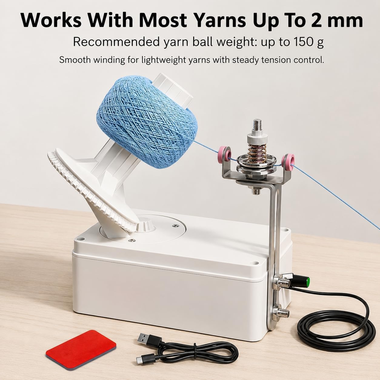 Acivirdde Enrouleur de pelotes USB 250 tr/min tricot et crochet, outil de loisirs créatifs compact