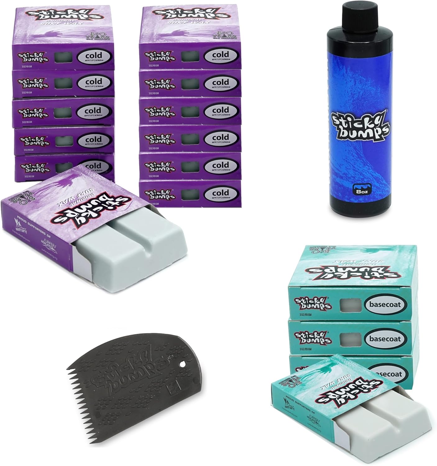 Sticky Bumps Original Surf Wax Cold | Long-Lasting Surfboard Wax | Great Bump Building for Surfing | Non-Toxic, Nature-Safe | for Cold Water Temps 60°F/15°C and Below