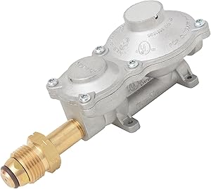 Flame King 2 Stage Propane LP Horizontal Super Compact Regulator with POL for RV, Vans, Trailers, Campers, 100lb tank, ASME Tank, Generators (G2R150B-POLa), POL Single Tank Regulator