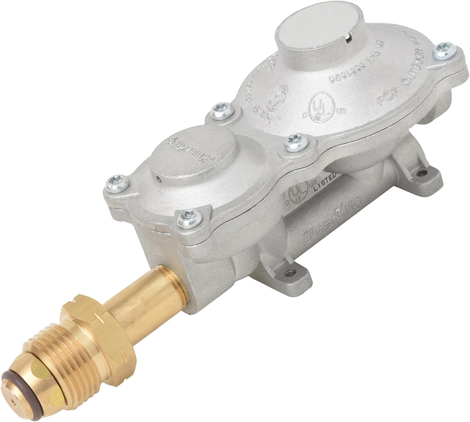 Flame King 2 Stage Propane LP Horizontal Super Compact Regulator with POL for RV, Vans, Trailers, Campers, 100lb, ASME Tank, Generators (G2R150B-POLa), POL Single Tank Regulator
