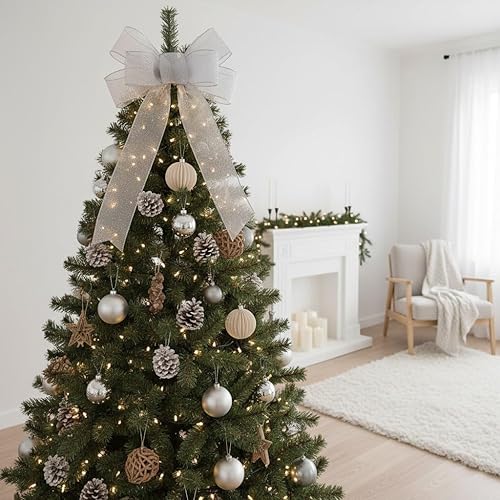 Vista 2 de ALTIER - Cinta con alambre metálica plateada de 2.5 pulgadas x 40 yardas para decoración navideña del hogar, envoltura de regalos, fabricación